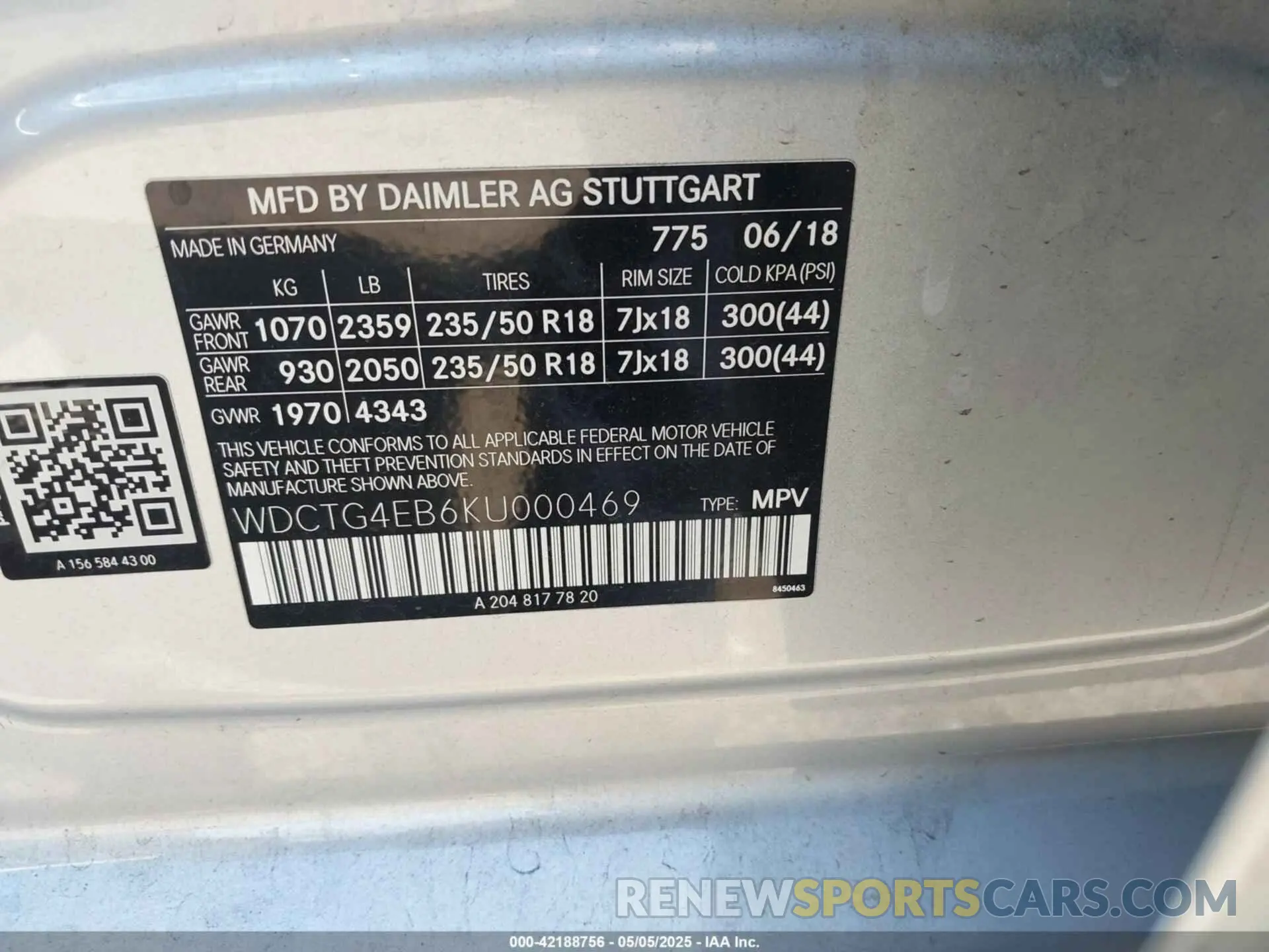 9 Photograph of a damaged car WDCTG4EB6KU000469 MERCEDES-BENZ GLA 250 2019