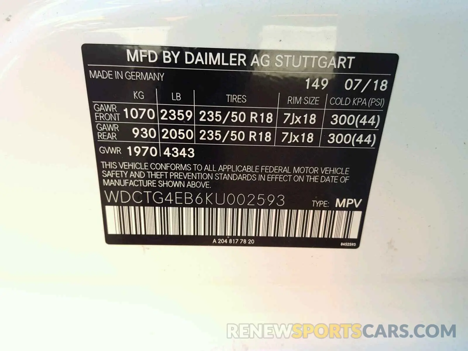 10 Photograph of a damaged car WDCTG4EB6KU002593 MERCEDES-BENZ GLA 250 2019