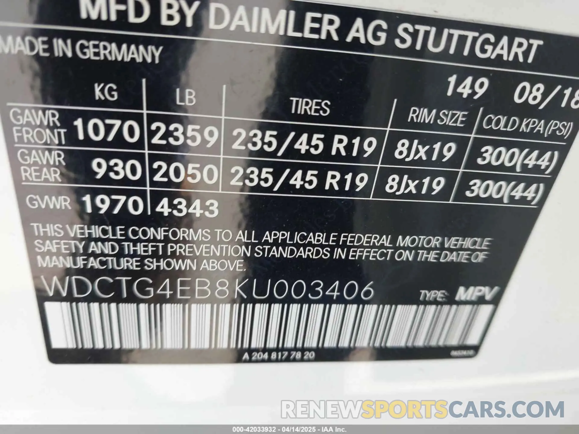9 Photograph of a damaged car WDCTG4EB8KU003406 MERCEDES-BENZ GLA 250 2019
