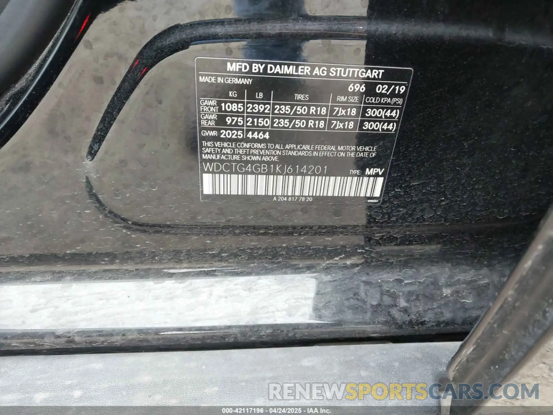 9 Photograph of a damaged car WDCTG4GB1KJ614201 MERCEDES-BENZ GLA 250 2019
