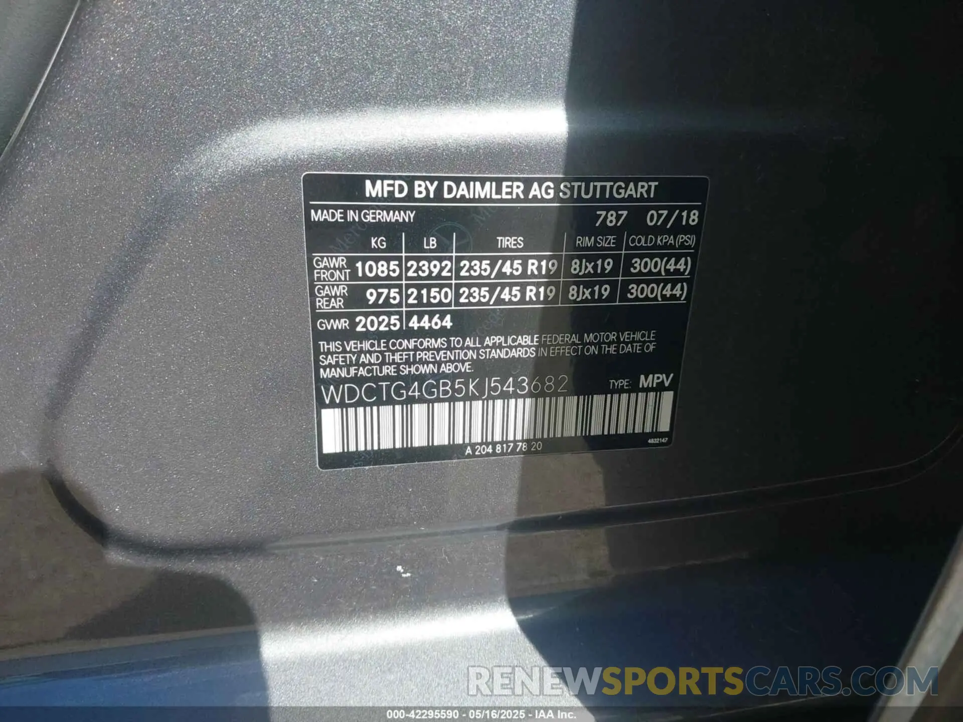 9 Photograph of a damaged car WDCTG4GB5KJ543682 MERCEDES-BENZ GLA 250 2019