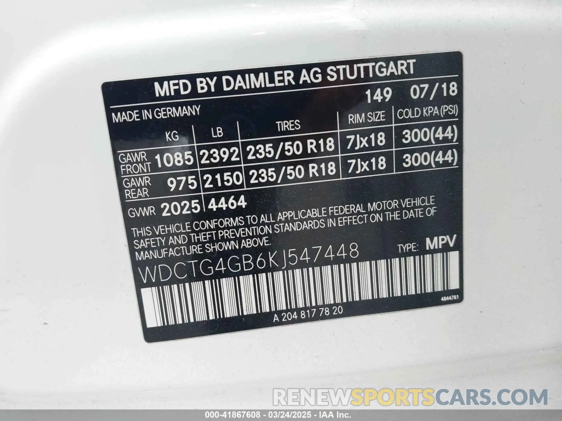 9 Photograph of a damaged car WDCTG4GB6KJ547448 MERCEDES-BENZ GLA 250 2019