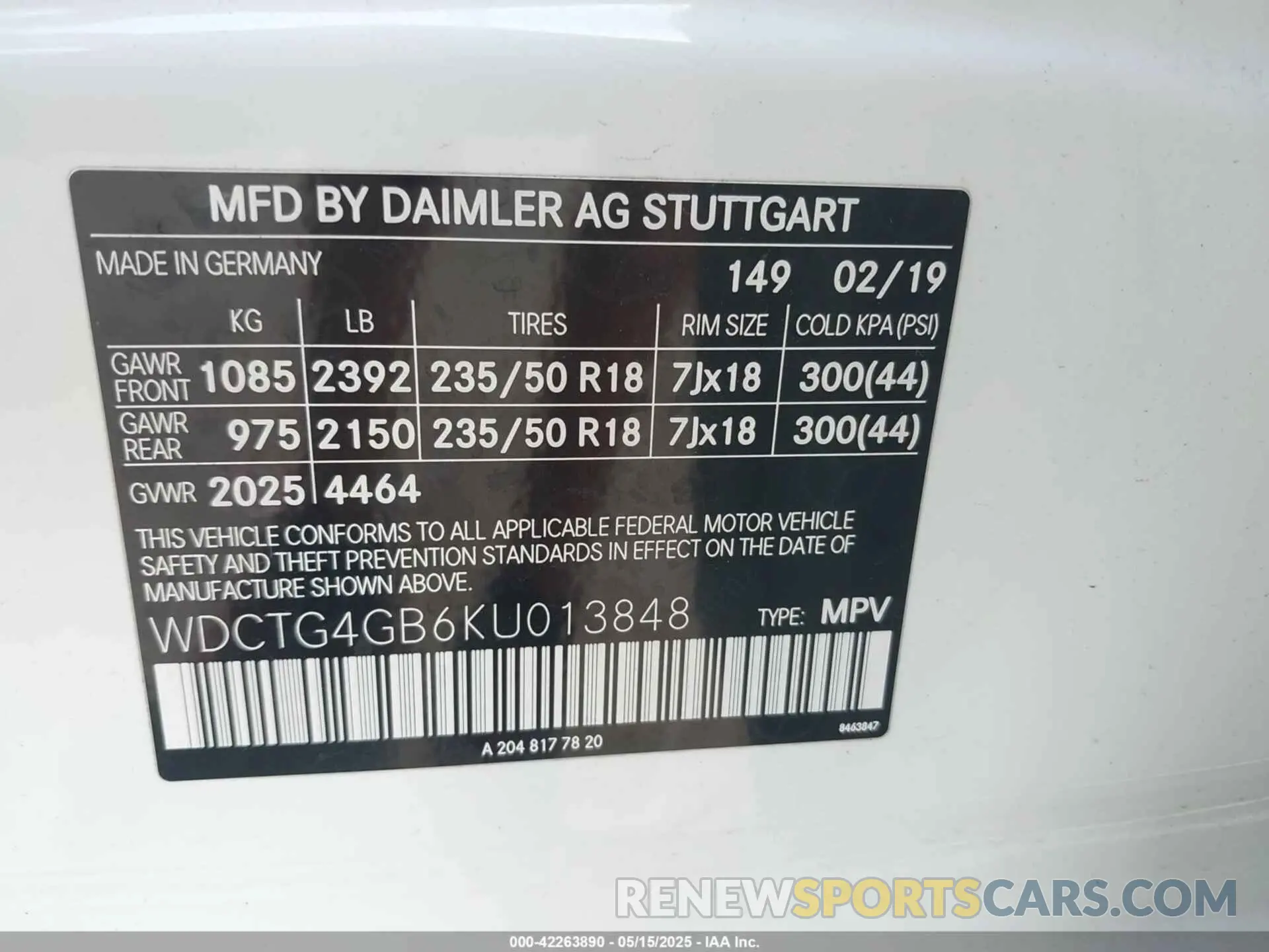 9 Photograph of a damaged car WDCTG4GB6KU013848 MERCEDES-BENZ GLA 250 2019