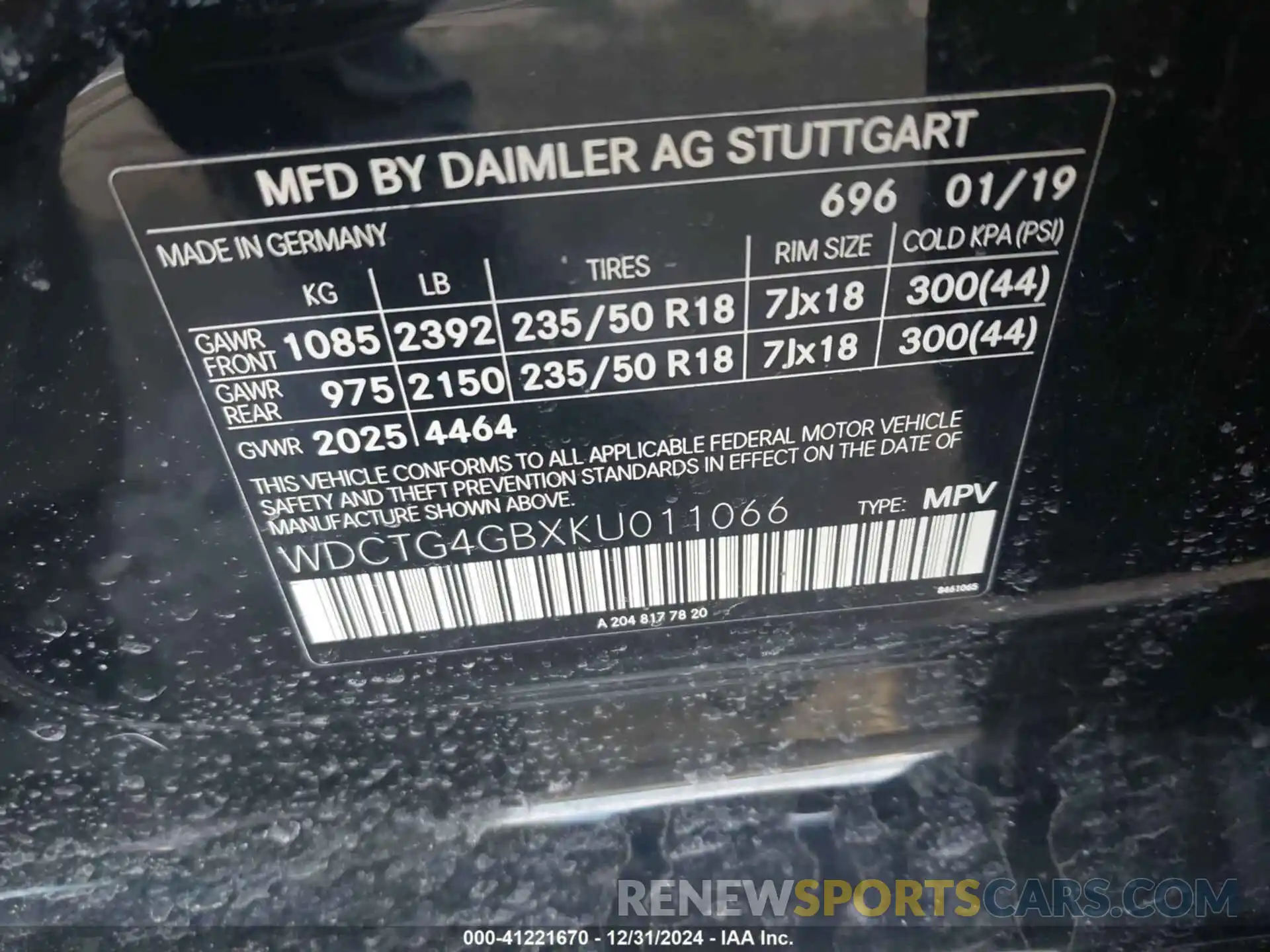 9 Photograph of a damaged car WDCTG4GBXKU011066 MERCEDES-BENZ GLA 250 2019