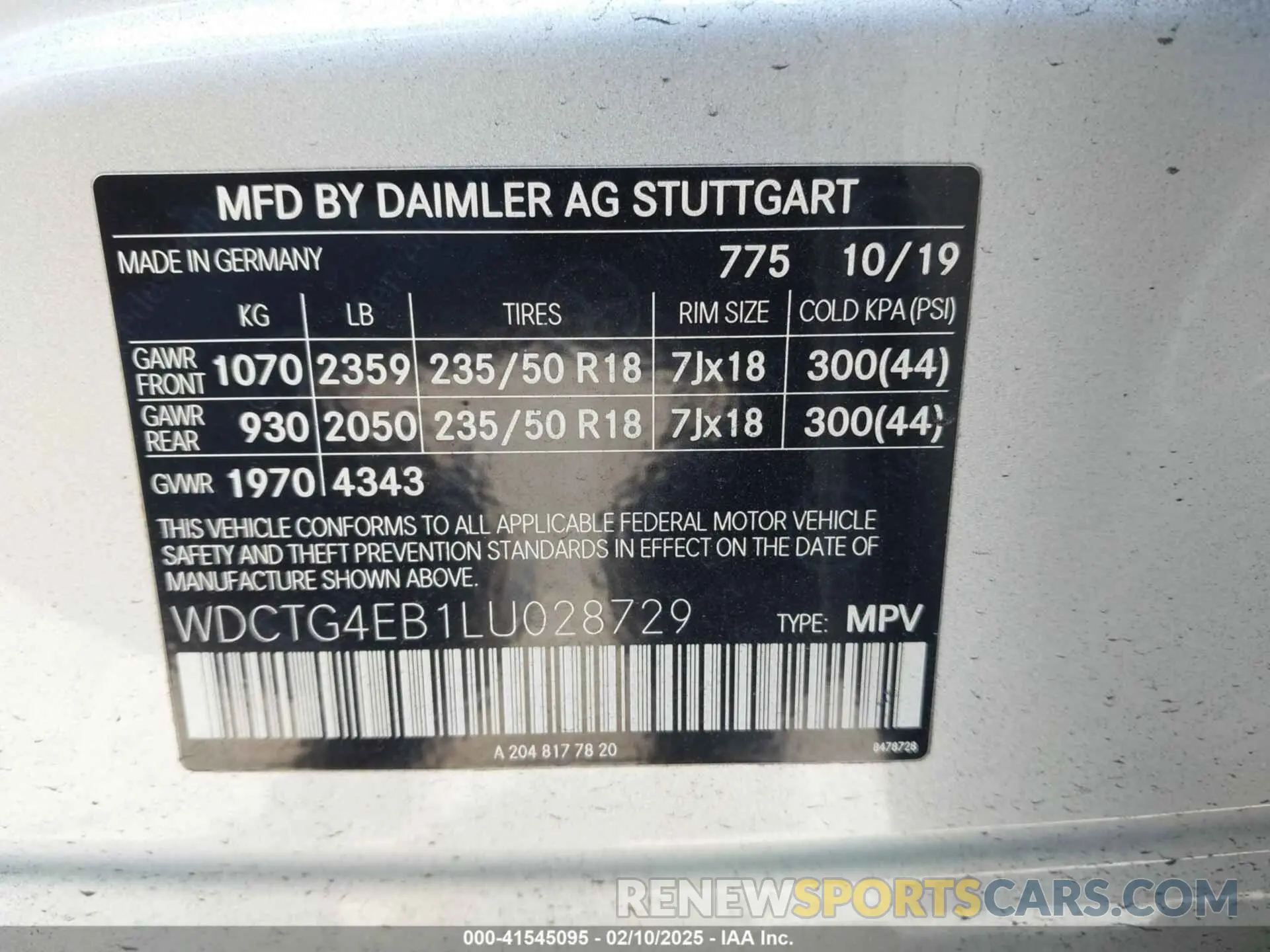9 Photograph of a damaged car WDCTG4EB1LU028729 MERCEDES-BENZ GLA 250 2020