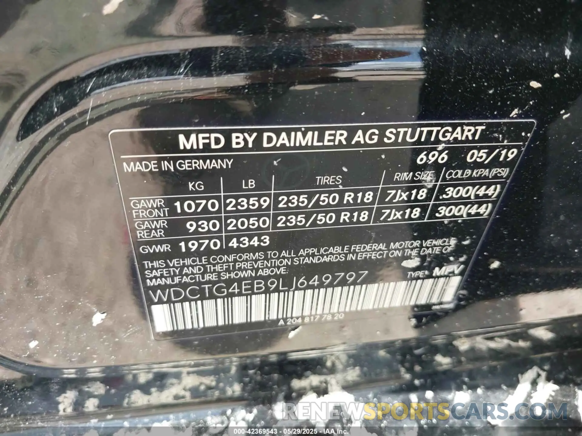 9 Photograph of a damaged car WDCTG4EB9LJ649797 MERCEDES-BENZ GLA 250 2020