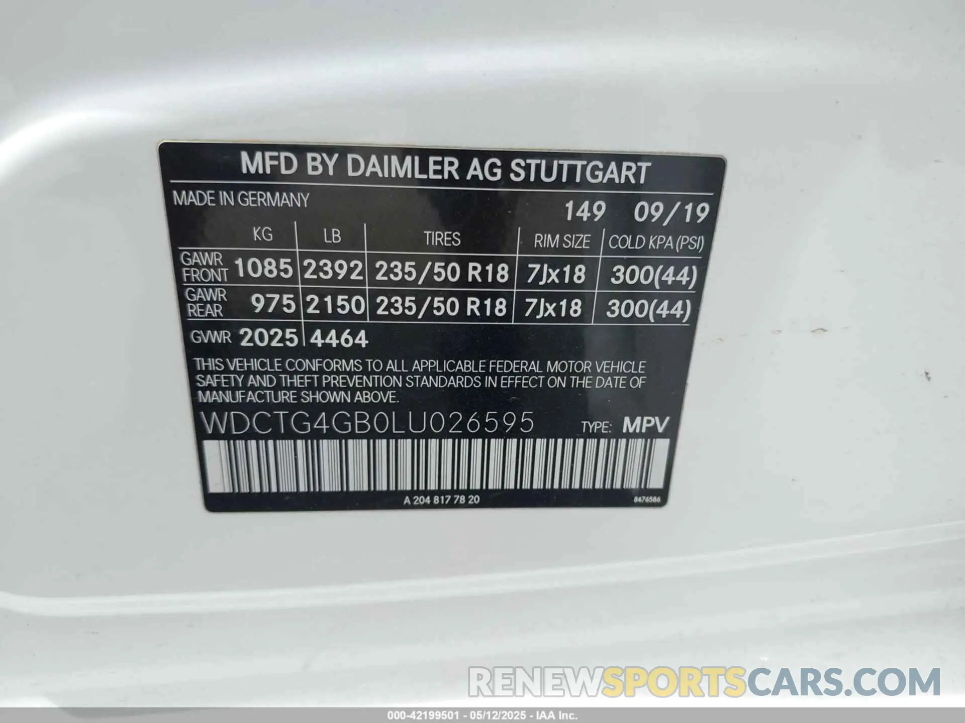 9 Photograph of a damaged car WDCTG4GB0LU026595 MERCEDES-BENZ GLA 250 2020