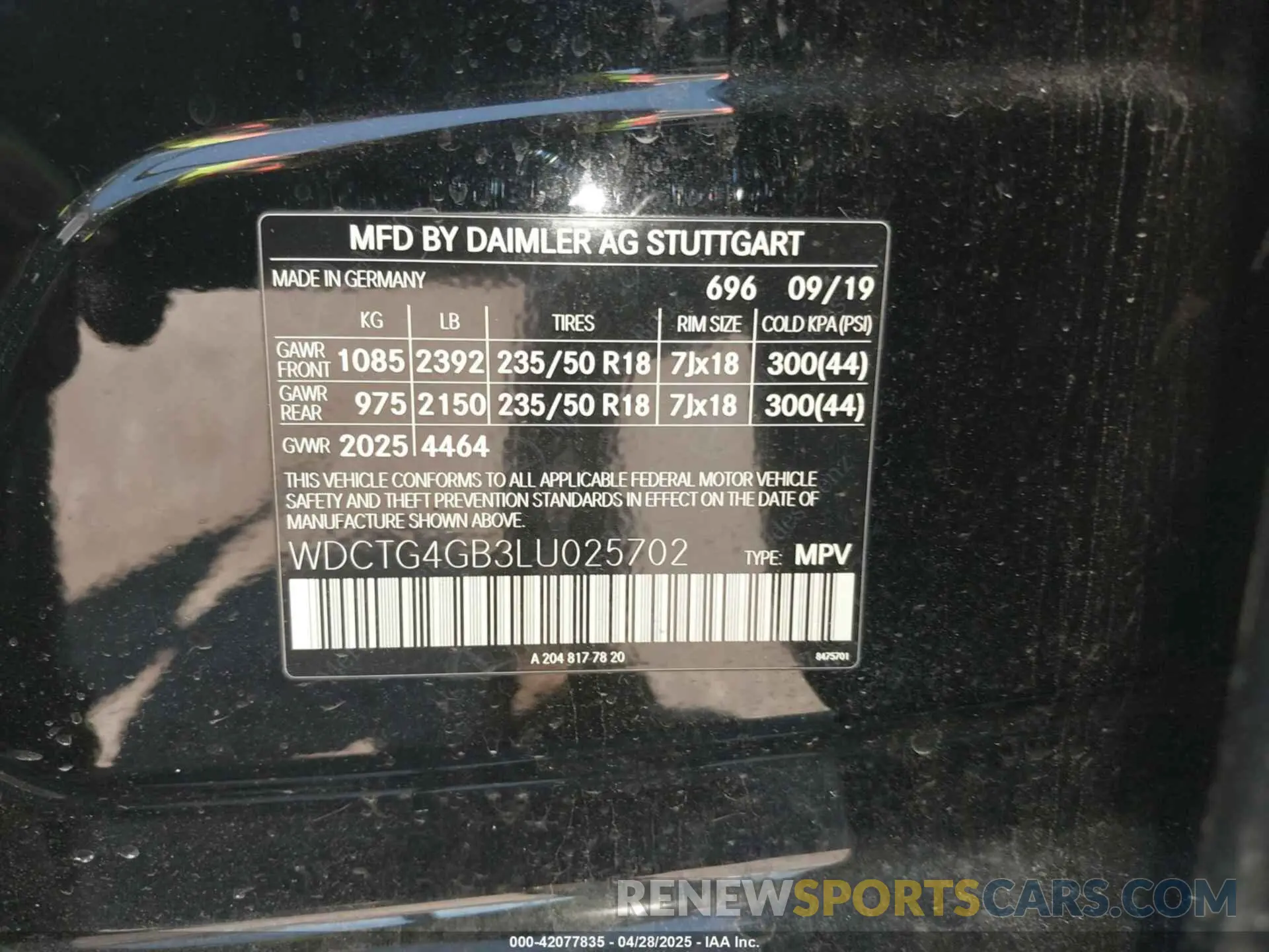 9 Photograph of a damaged car WDCTG4GB3LU025702 MERCEDES-BENZ GLA 250 2020