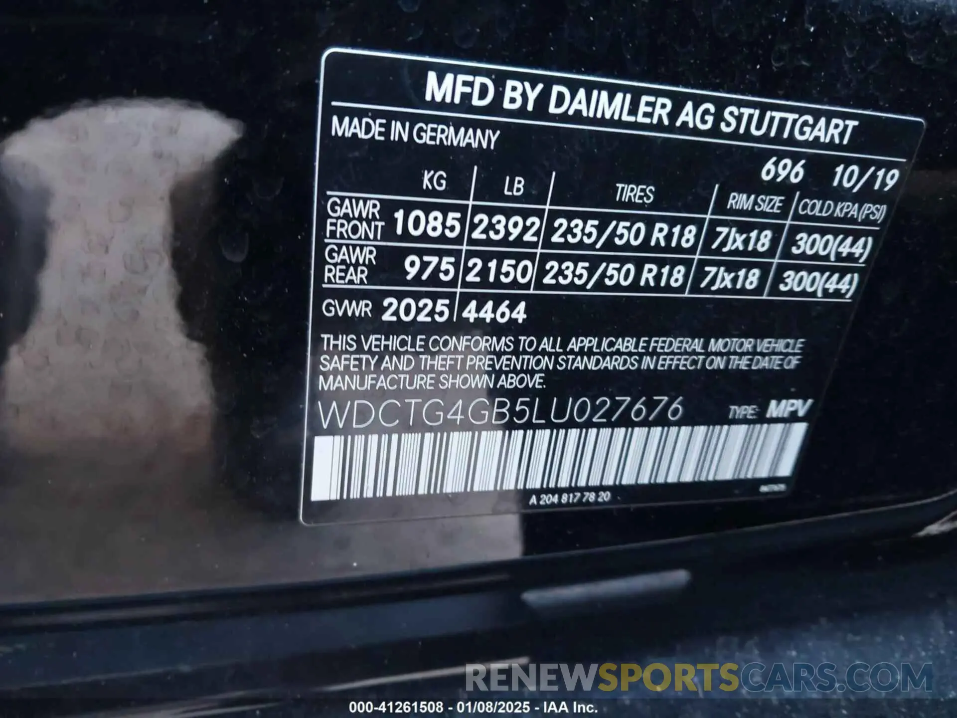 9 Photograph of a damaged car WDCTG4GB5LU027676 MERCEDES-BENZ GLA 250 2020