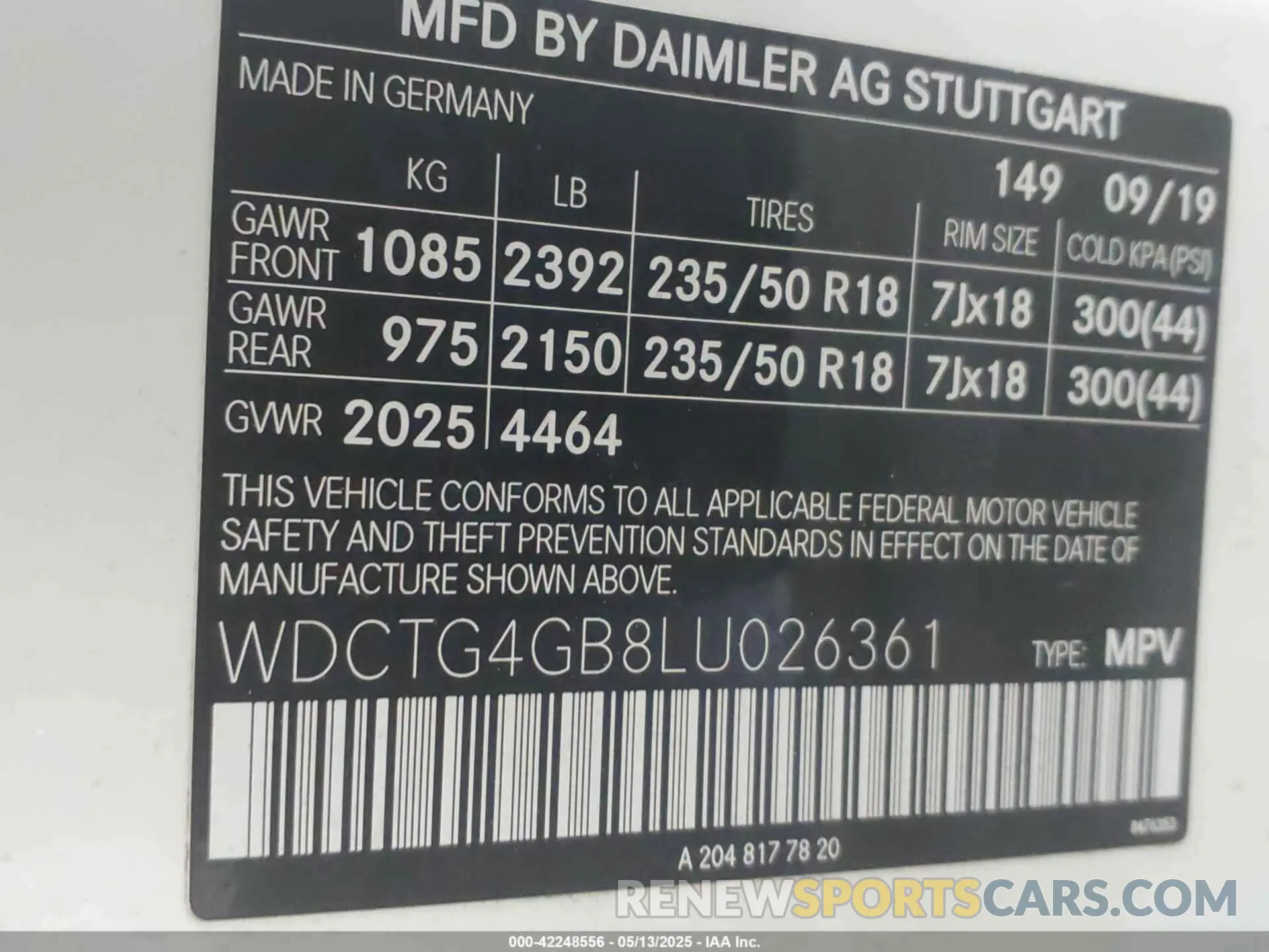 9 Photograph of a damaged car WDCTG4GB8LU026361 MERCEDES-BENZ GLA 250 2020
