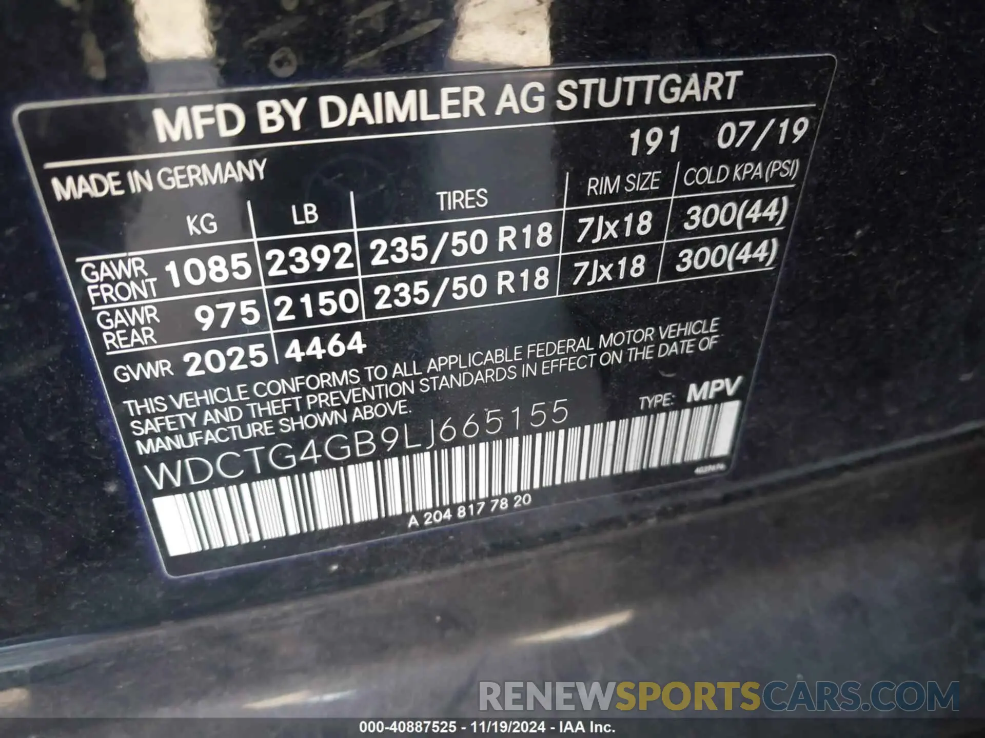 9 Photograph of a damaged car WDCTG4GB9LJ665155 MERCEDES-BENZ GLA 250 2020