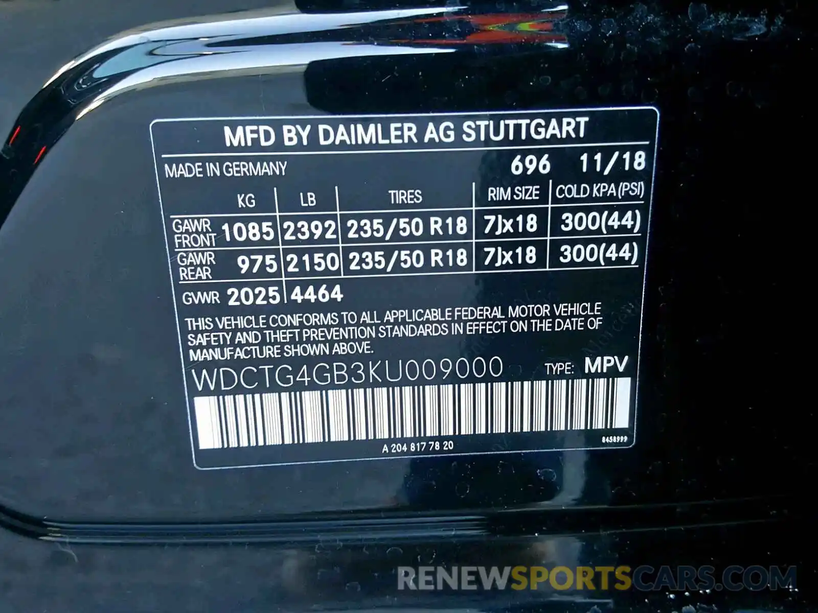 10 Photograph of a damaged car WDCTG4GB3KU009000 MERCEDES-BENZ GLA 250 4M 2019