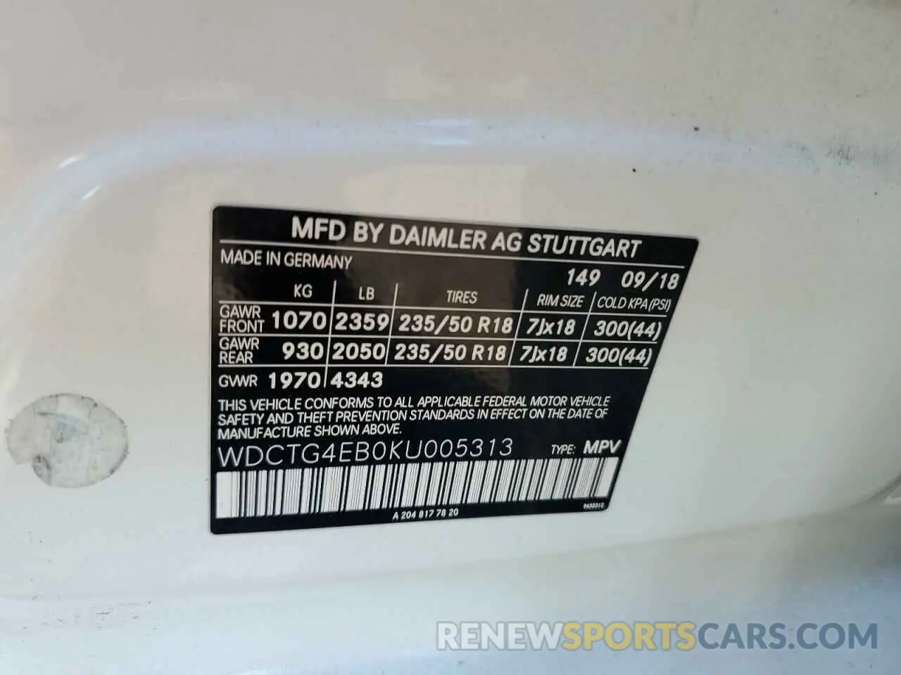 13 Photograph of a damaged car WDCTG4EB0KU005313 MERCEDES-BENZ GLA-CLASS 2019