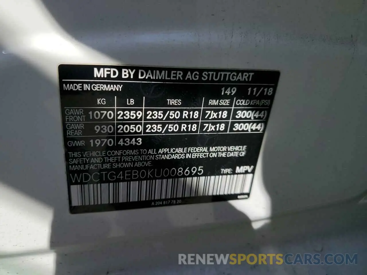13 Photograph of a damaged car WDCTG4EB0KU008695 MERCEDES-BENZ GLA-CLASS 2019