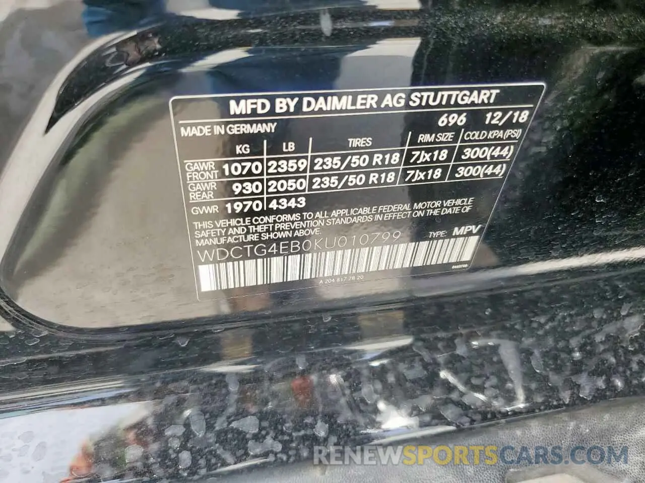 14 Photograph of a damaged car WDCTG4EB0KU010799 MERCEDES-BENZ GLA-CLASS 2019