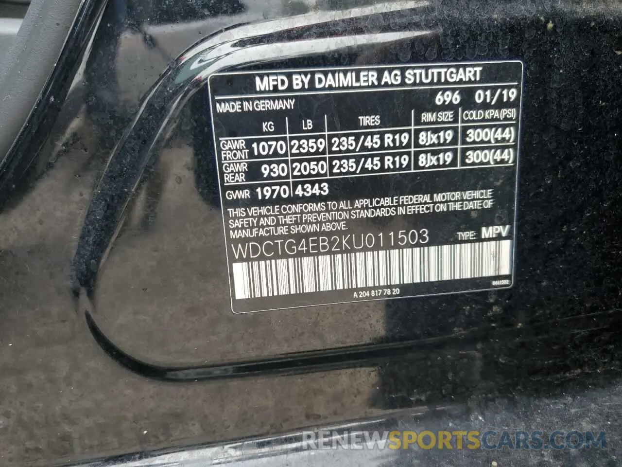 13 Photograph of a damaged car WDCTG4EB2KU011503 MERCEDES-BENZ GLA-CLASS 2019
