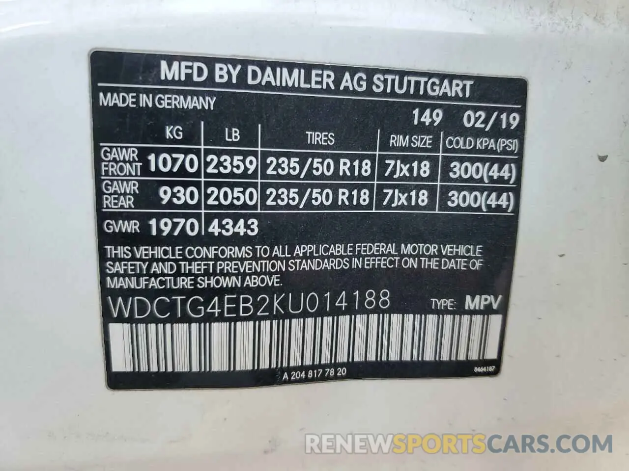 16 Photograph of a damaged car WDCTG4EB2KU014188 MERCEDES-BENZ GLA-CLASS 2019