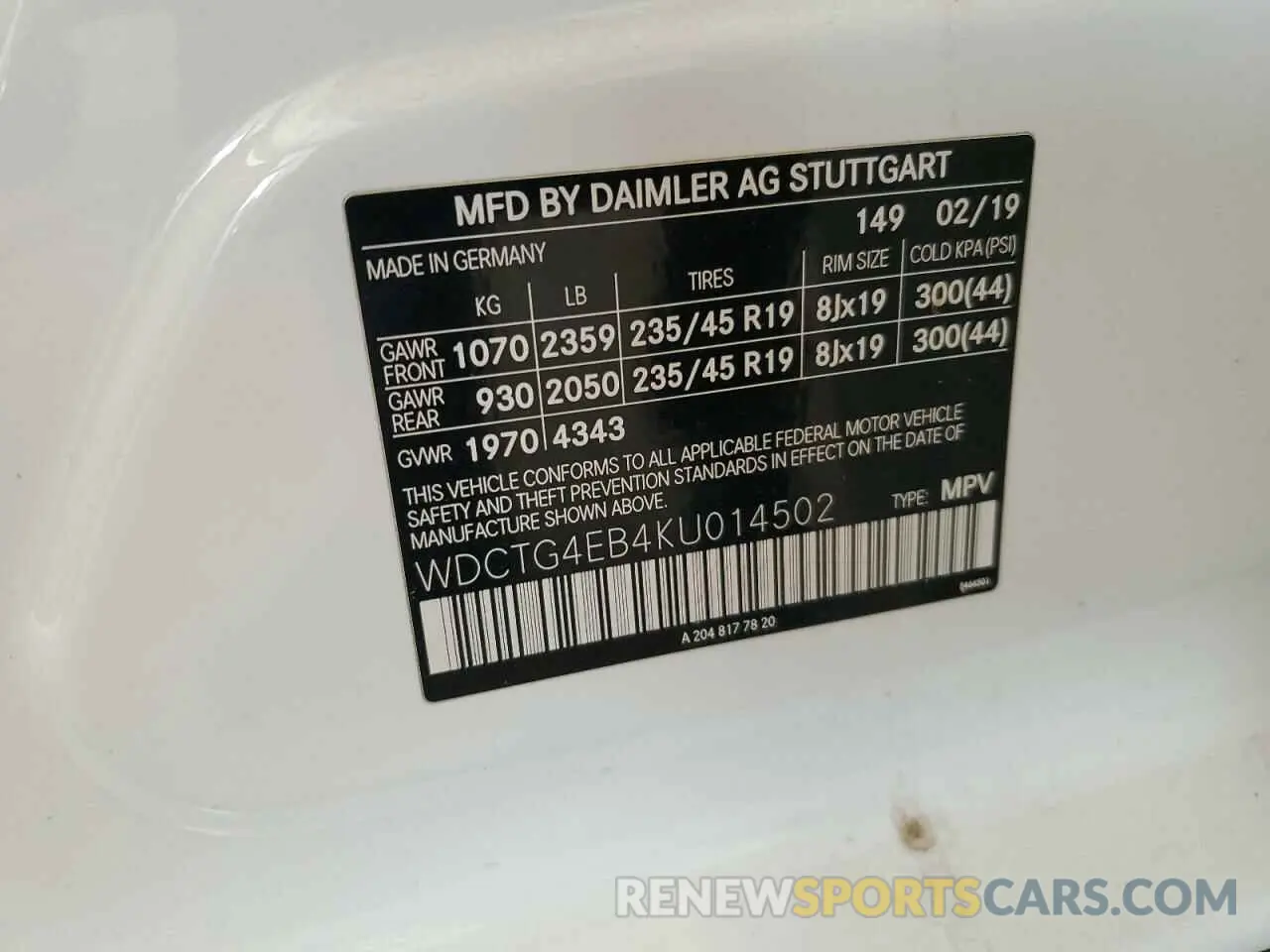 13 Photograph of a damaged car WDCTG4EB4KU014502 MERCEDES-BENZ GLA-CLASS 2019