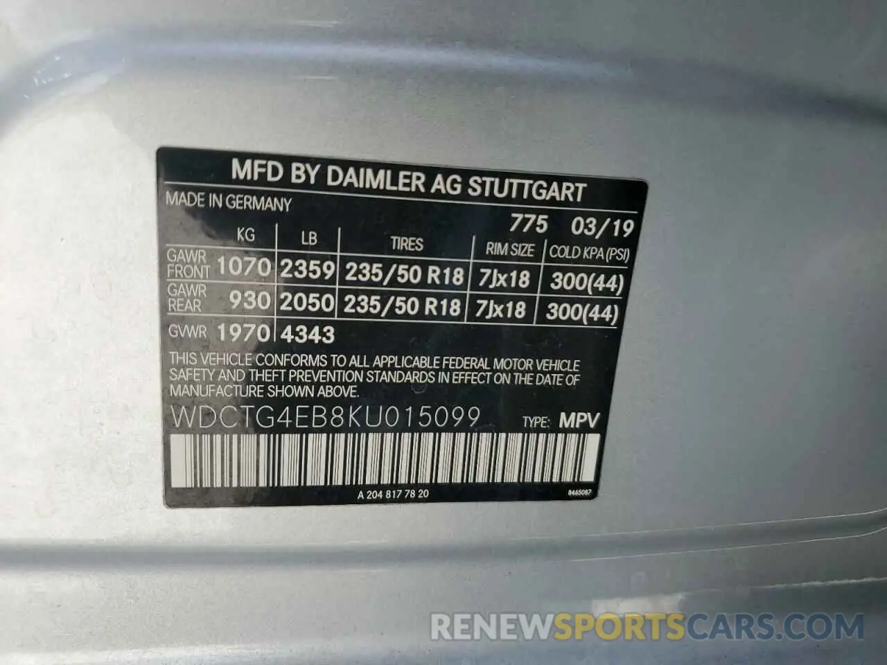 13 Photograph of a damaged car WDCTG4EB8KU015099 MERCEDES-BENZ GLA-CLASS 2019