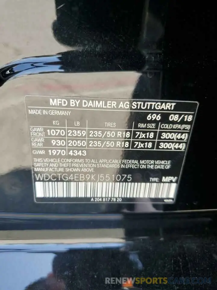 13 Photograph of a damaged car WDCTG4EB9KJ551075 MERCEDES-BENZ GLA-CLASS 2019