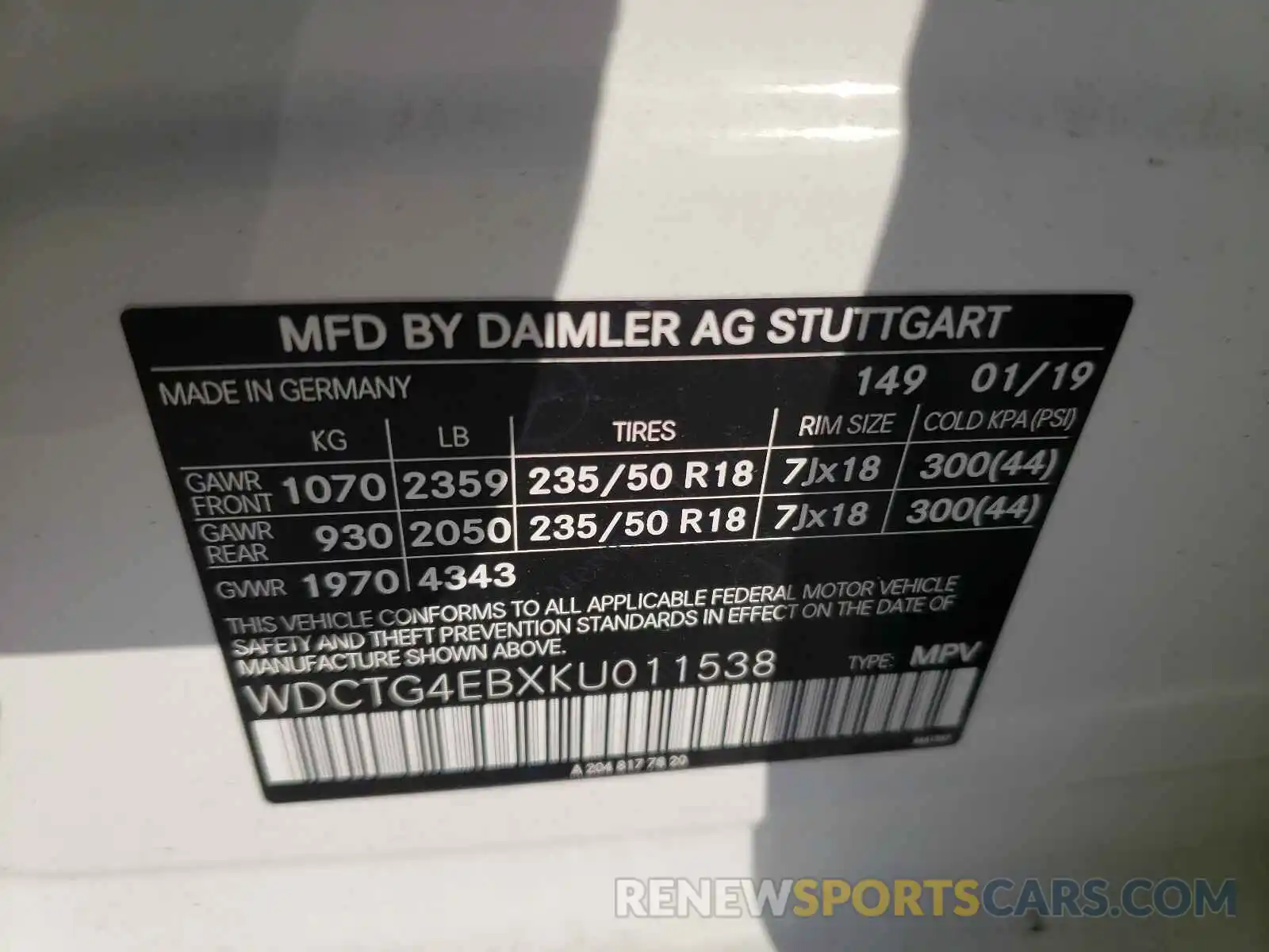 10 Photograph of a damaged car WDCTG4EBXKU011538 MERCEDES-BENZ GLA-CLASS 2019