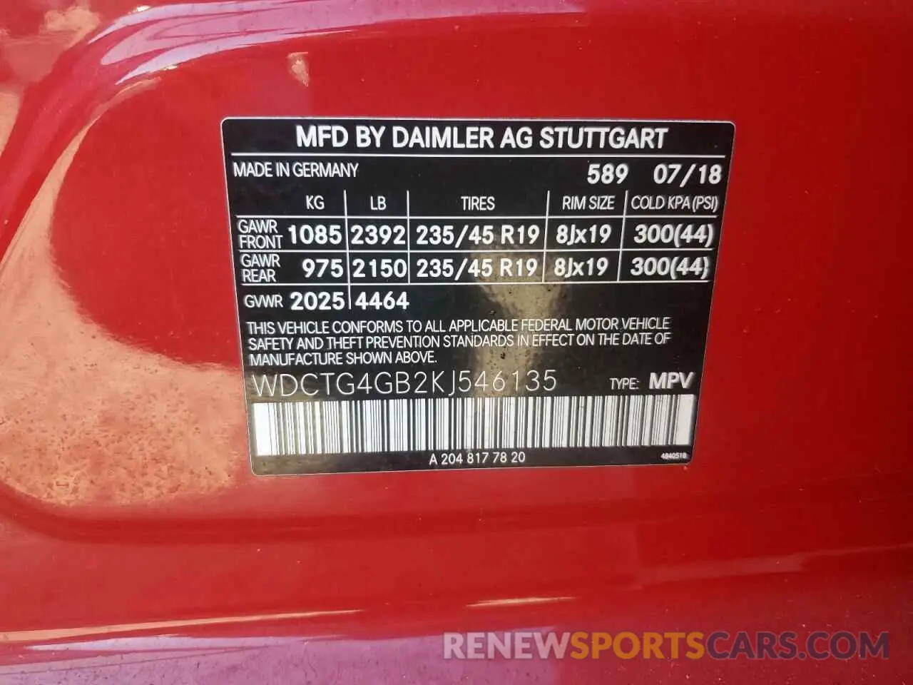 14 Photograph of a damaged car WDCTG4GB2KJ546135 MERCEDES-BENZ GLA-CLASS 2019