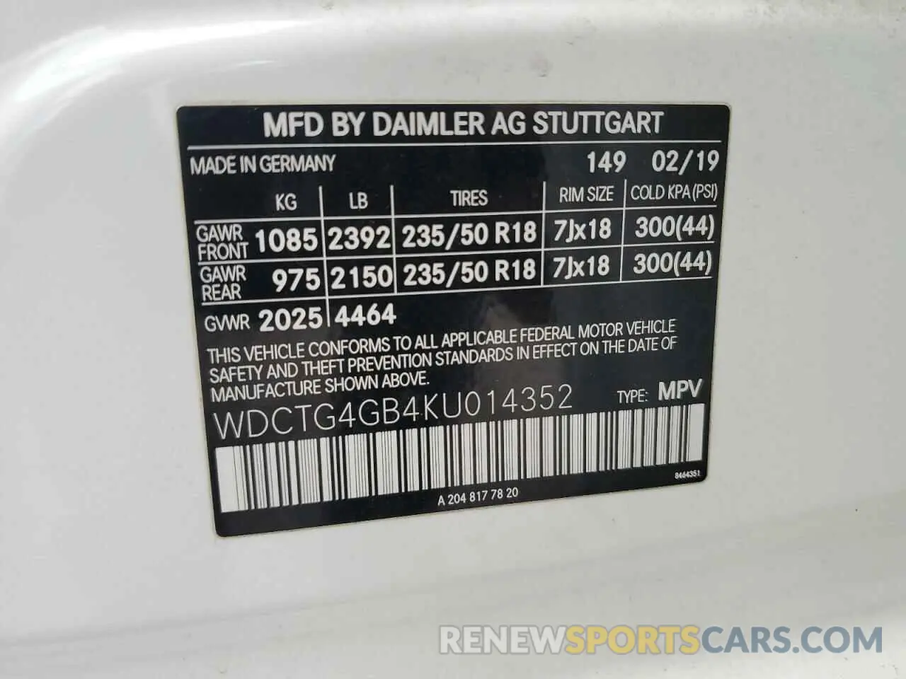 14 Photograph of a damaged car WDCTG4GB4KU014352 MERCEDES-BENZ GLA-CLASS 2019