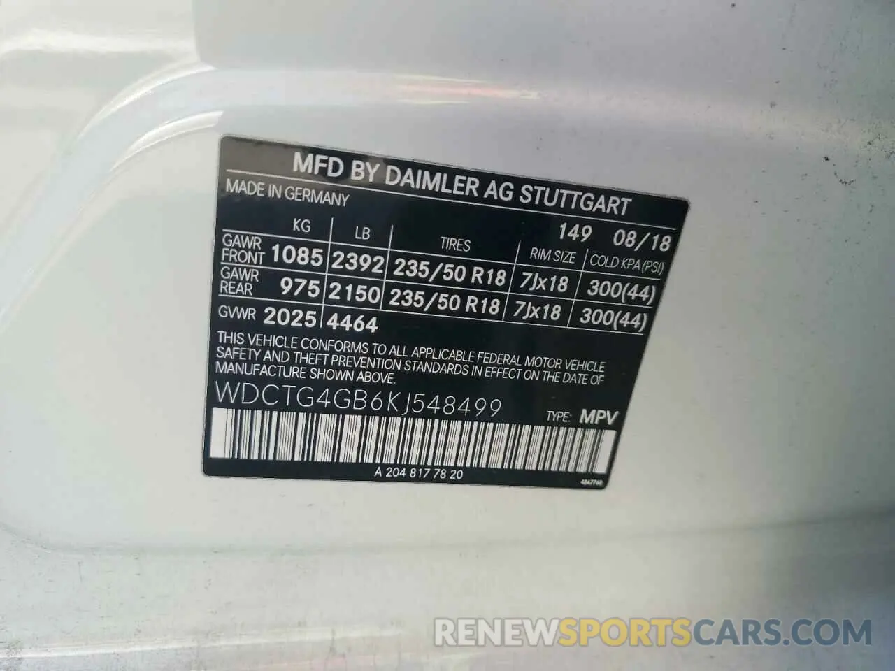13 Photograph of a damaged car WDCTG4GB6KJ548499 MERCEDES-BENZ GLA-CLASS 2019