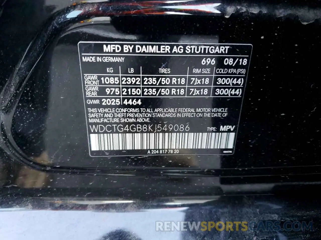 13 Photograph of a damaged car WDCTG4GB8KJ549086 MERCEDES-BENZ GLA-CLASS 2019