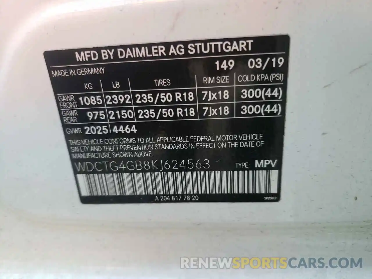 10 Photograph of a damaged car WDCTG4GB8KJ624563 MERCEDES-BENZ GLA-CLASS 2019