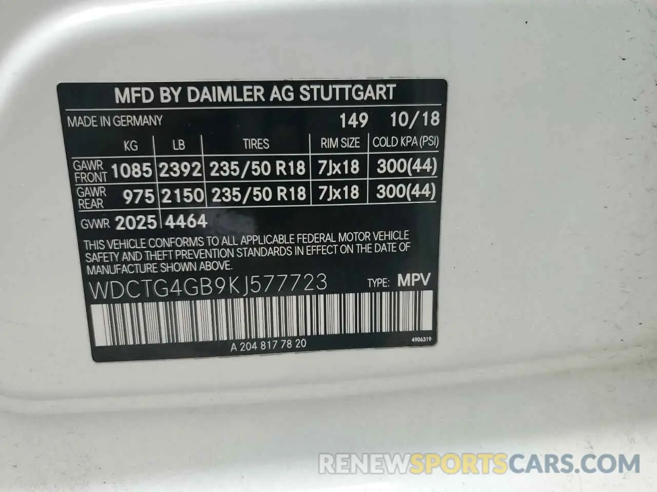 13 Photograph of a damaged car WDCTG4GB9KJ577723 MERCEDES-BENZ GLA-CLASS 2019