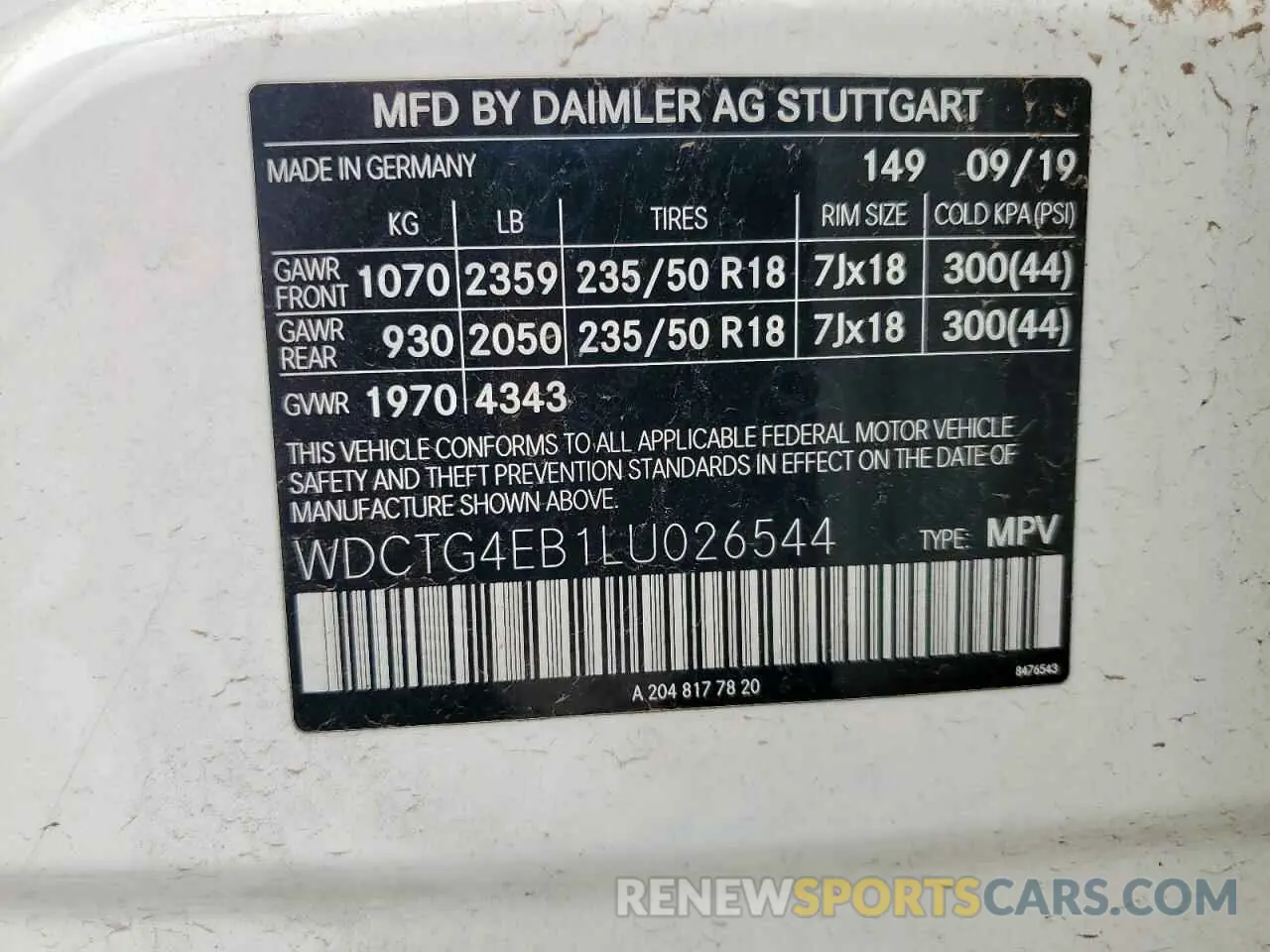 13 Photograph of a damaged car WDCTG4EB1LU026544 MERCEDES-BENZ GLA-CLASS 2020