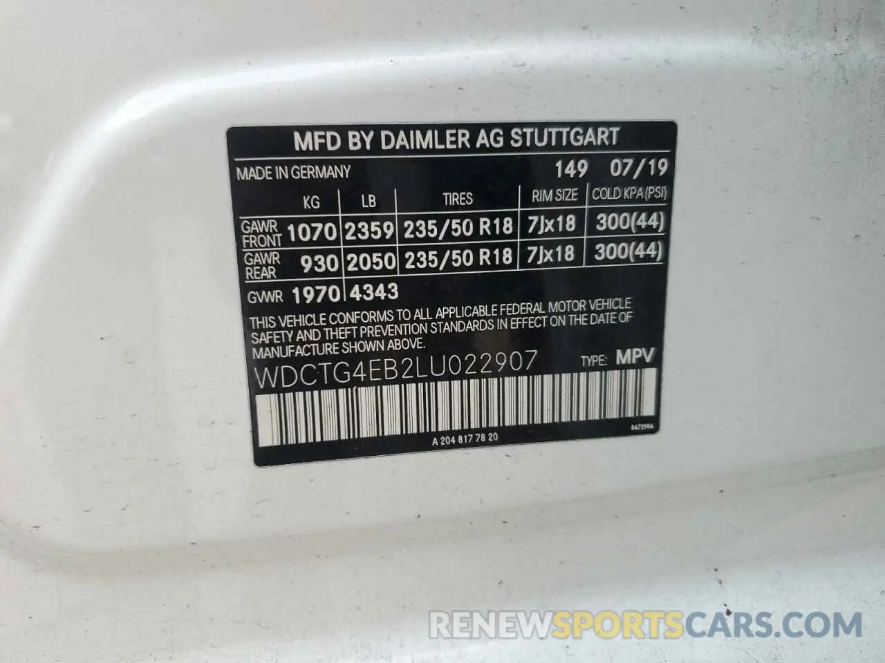14 Photograph of a damaged car WDCTG4EB2LU022907 MERCEDES-BENZ GLA-CLASS 2020