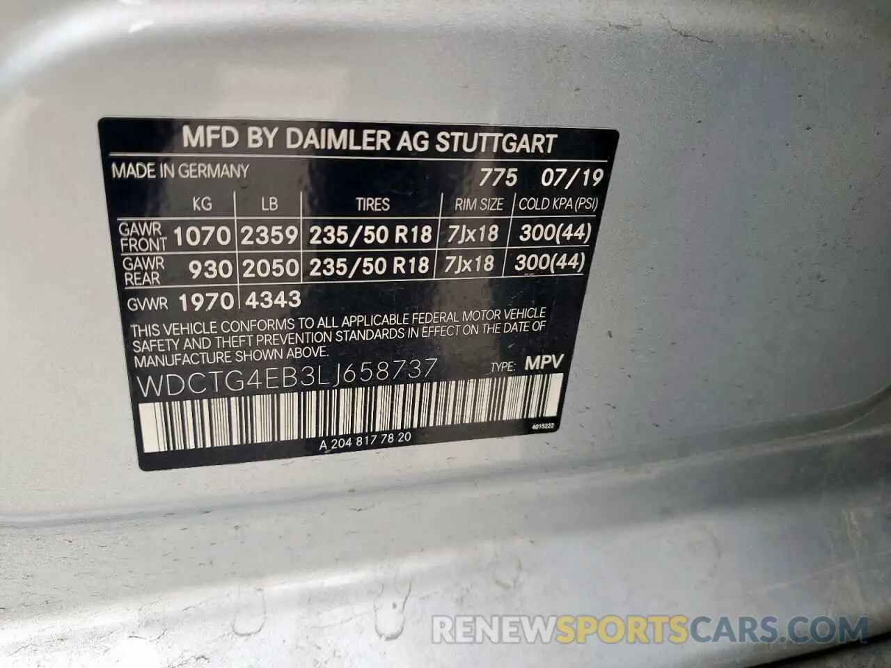 13 Photograph of a damaged car WDCTG4EB3LJ658737 MERCEDES-BENZ GLA-CLASS 2020