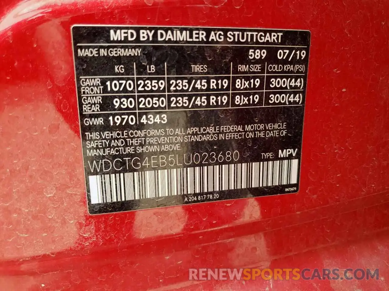 13 Photograph of a damaged car WDCTG4EB5LU023680 MERCEDES-BENZ GLA-CLASS 2020