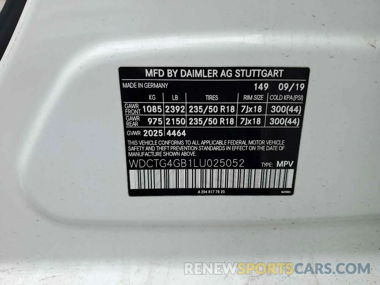 13 Photograph of a damaged car WDCTG4GB1LU025052 MERCEDES-BENZ GLA-CLASS 2020