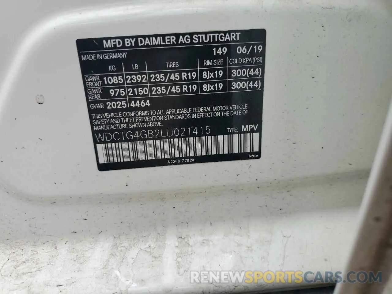 12 Photograph of a damaged car WDCTG4GB2LU021415 MERCEDES-BENZ GLA-CLASS 2020