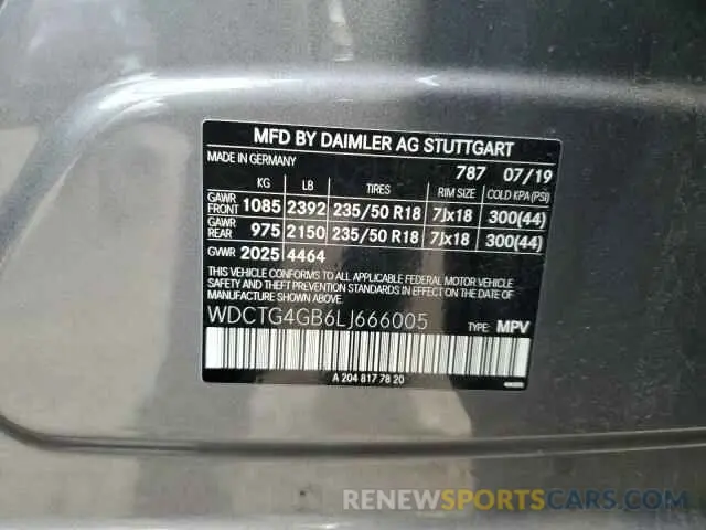 12 Photograph of a damaged car WDCTG4GB6LJ666005 MERCEDES-BENZ GLA-CLASS 2020