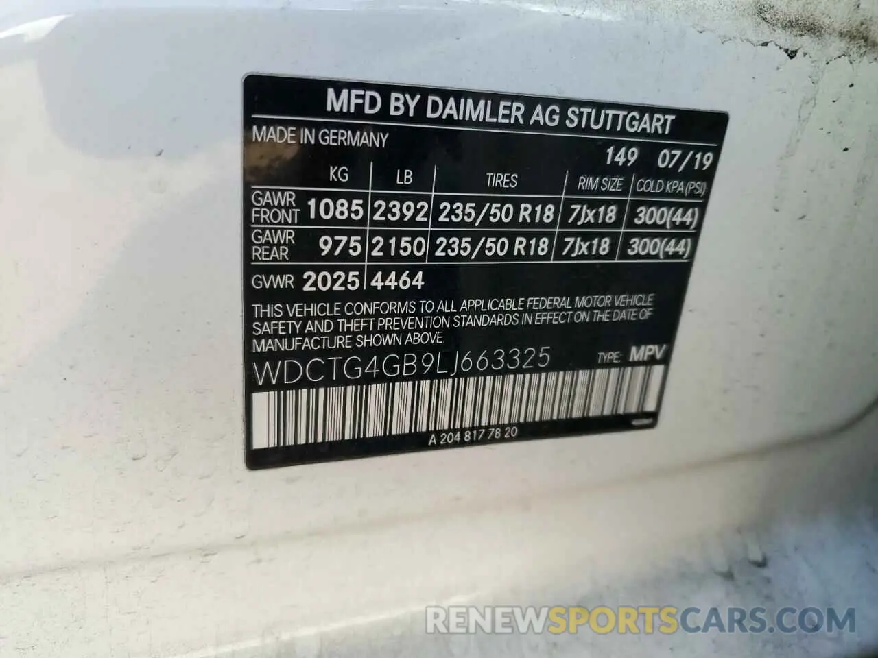 13 Photograph of a damaged car WDCTG4GB9LJ663325 MERCEDES-BENZ GLA-CLASS 2020