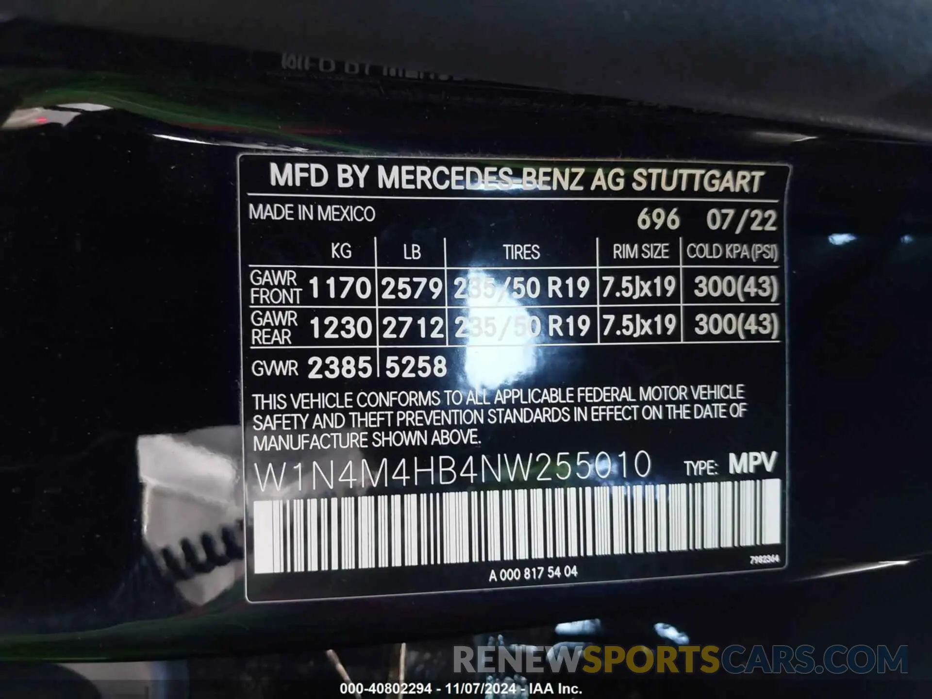 9 Photograph of a damaged car W1N4M4HB4NW255010 MERCEDES-BENZ GLB 250 2022