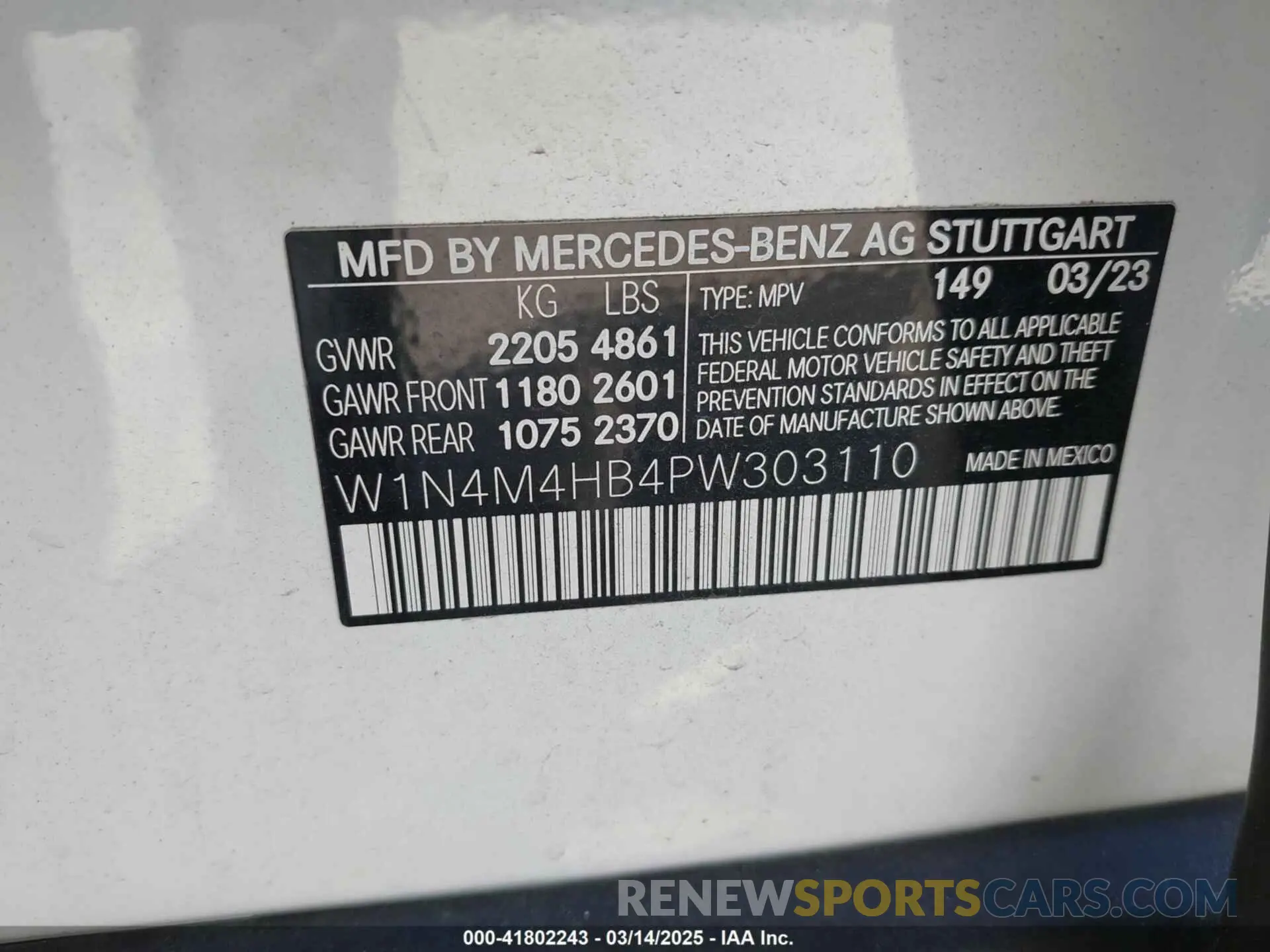 9 Photograph of a damaged car W1N4M4HB4PW303110 MERCEDES-BENZ GLB 250 2023