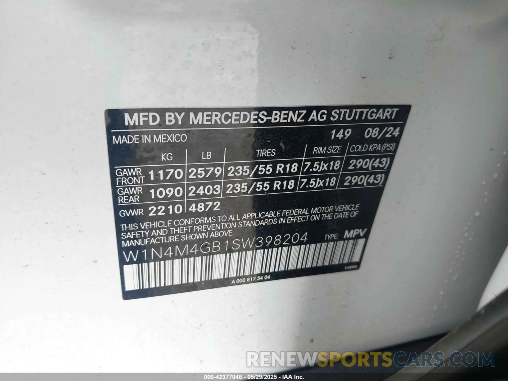 9 Photograph of a damaged car W1N4M4GB1SW398204 MERCEDES-BENZ GLB 250 2025