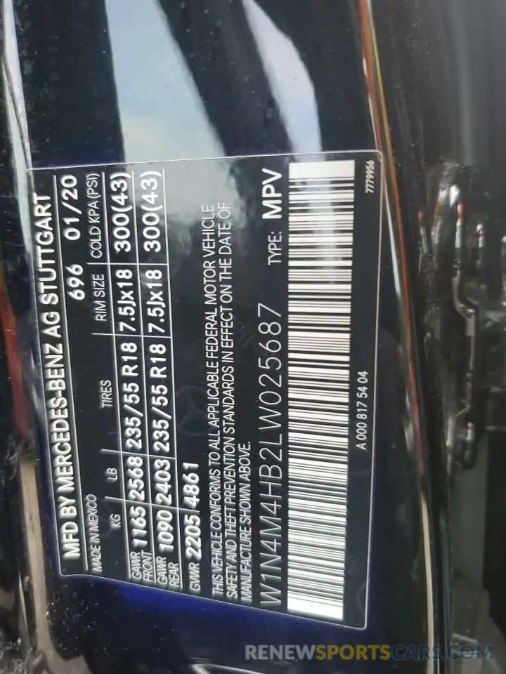 12 Photograph of a damaged car W1N4M4HB2LW025687 MERCEDES-BENZ GLB-CLASS 2020