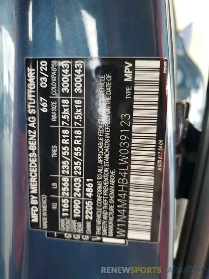13 Photograph of a damaged car W1N4M4HB4LW039123 MERCEDES-BENZ GLB-CLASS 2020