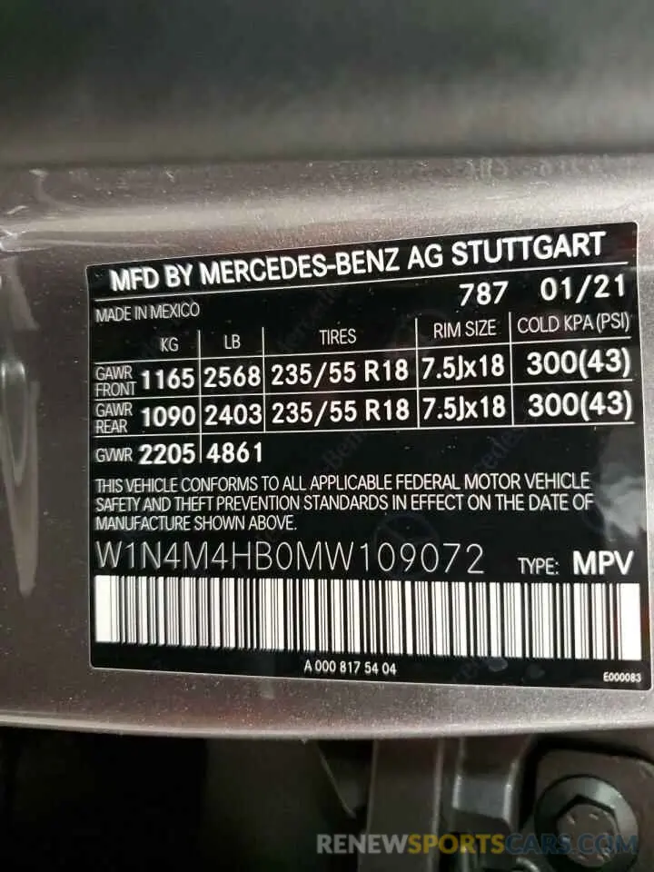 13 Photograph of a damaged car W1N4M4HB0MW109072 MERCEDES-BENZ GLB-CLASS 2021