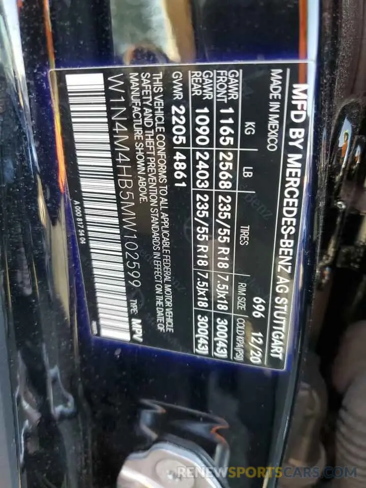 12 Photograph of a damaged car W1N4M4HB5MW102599 MERCEDES-BENZ GLB-CLASS 2021