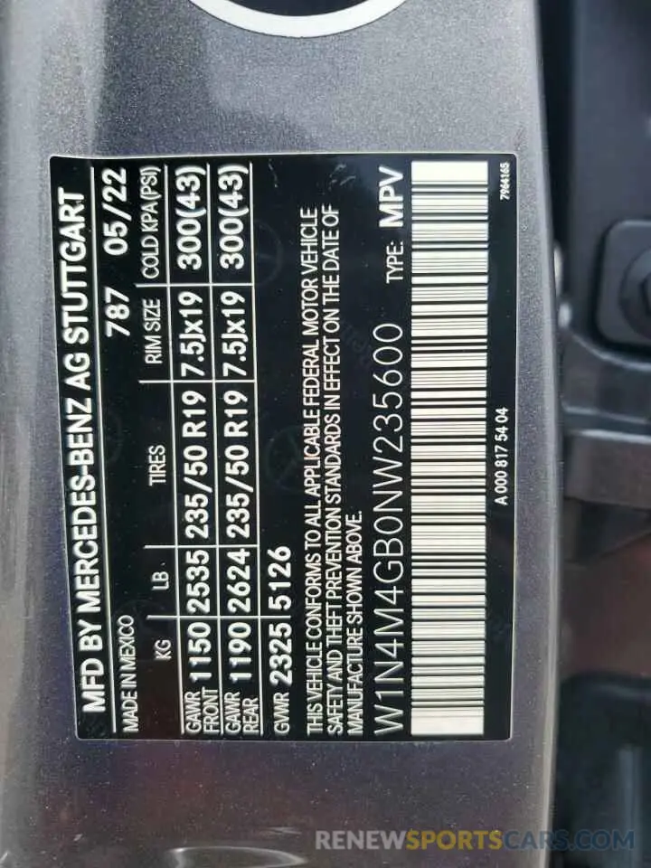 13 Photograph of a damaged car W1N4M4GB0NW235600 MERCEDES-BENZ GLB-CLASS 2022