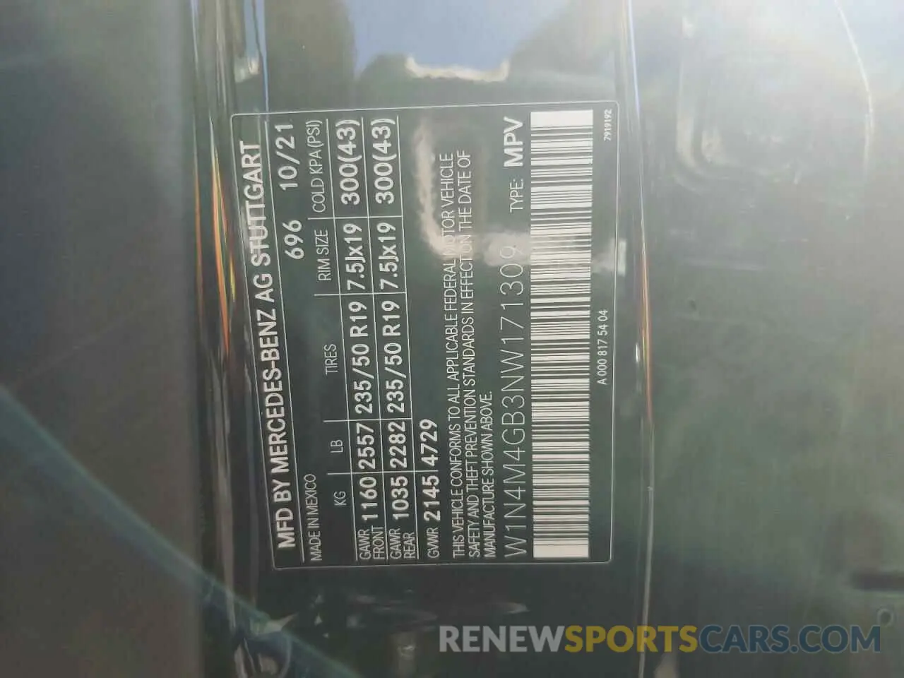 13 Photograph of a damaged car W1N4M4GB3NW171309 MERCEDES-BENZ GLB-CLASS 2022