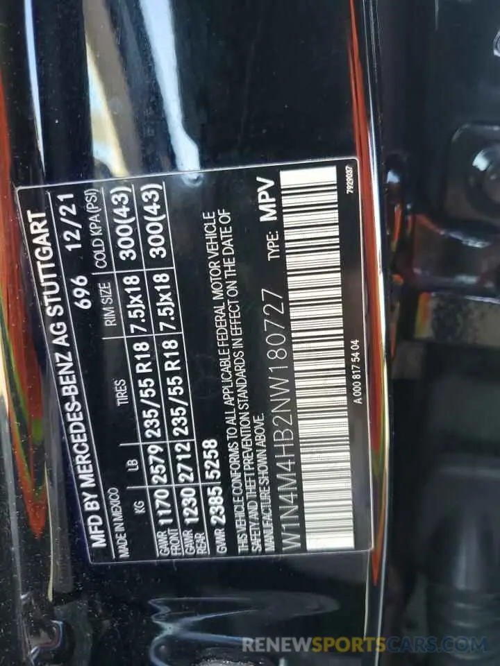 13 Photograph of a damaged car W1N4M4HB2NW180727 MERCEDES-BENZ GLB-CLASS 2022