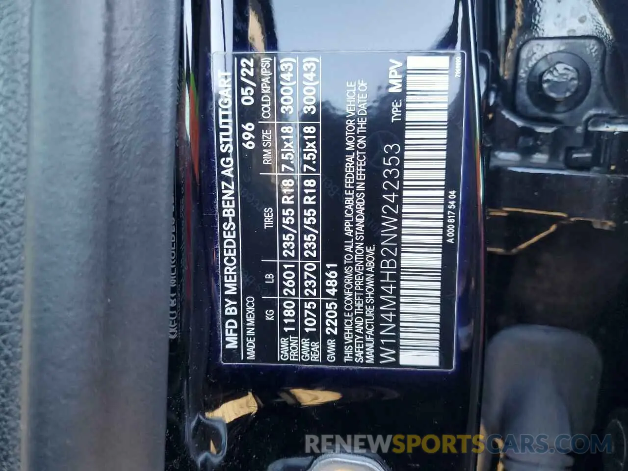 13 Photograph of a damaged car W1N4M4HB2NW242353 MERCEDES-BENZ GLB-CLASS 2022